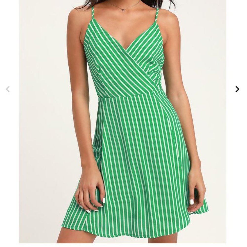 Jayla Green Striped Tie-Back Skater Dress - Size XS - Excellent condition
